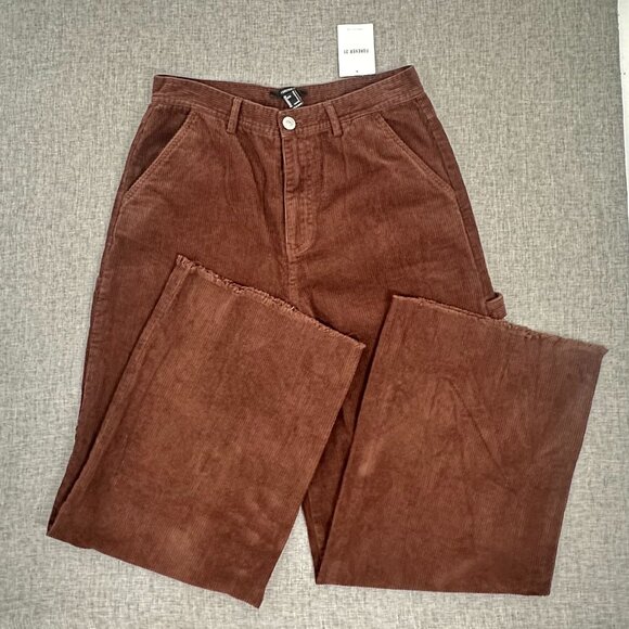 NEW! Forever 21 Corduroy Cargo Pants Wide Leg Brown Large $34.99 High Waisted - Picture 2 of 12